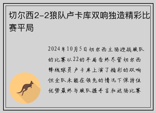 切尔西2-2狼队卢卡库双响独造精彩比赛平局